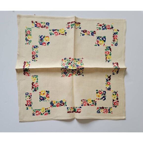 Vintage 1940's Deadstock Floral Printed Linen Napkin Set of Six - Picture 3 of 5